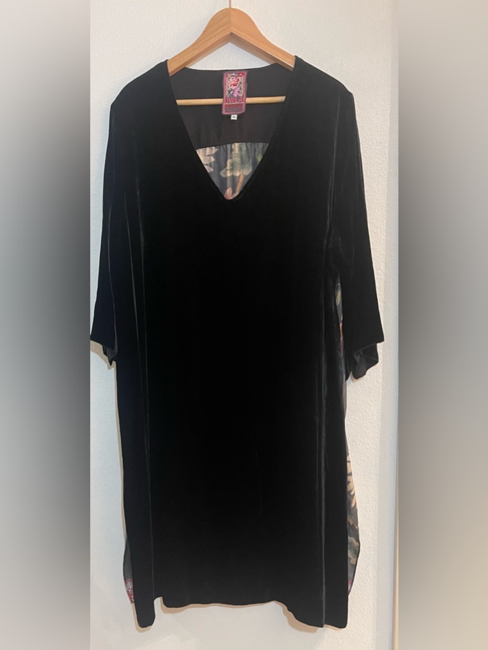JWLA Johnny Was Mixed Media 3/4 Sleeve black  Velvet Front Silk Back dress Sz XL - Picture 2 of 9